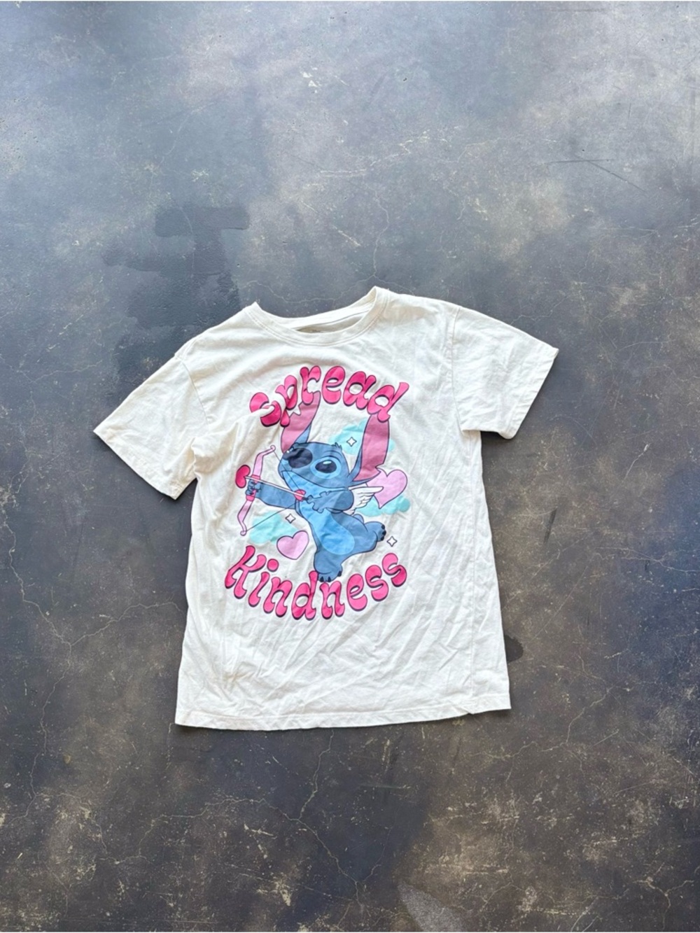 Disney White Kids T-Shirt with Blue Stitch and Pink 'Spread Kindness' Graphic